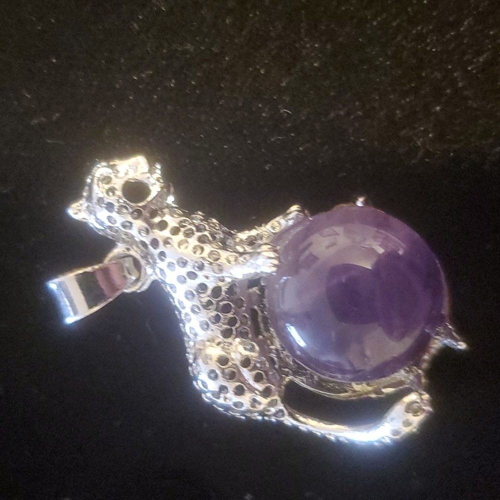 New Silver Wrapped Amethyst Leopard Pendant.